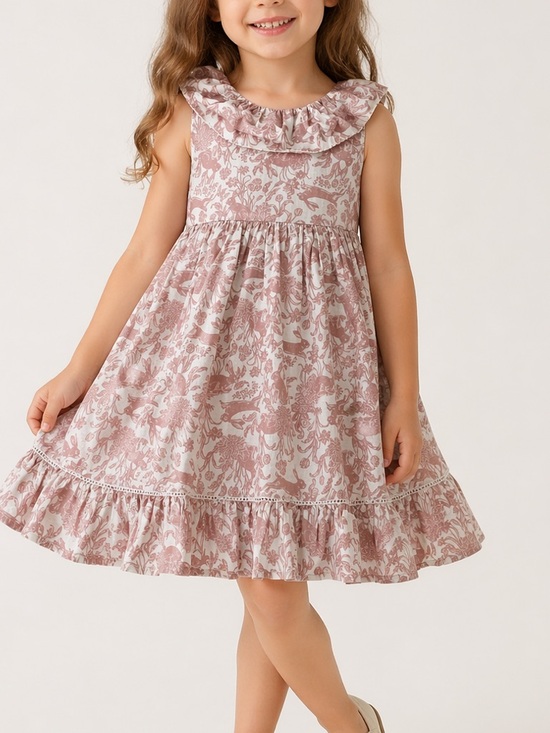 Haute Hippie Other - Girls 5T Pink Floral Ruffle Dress Cottagecore Sleeveless Party Easter